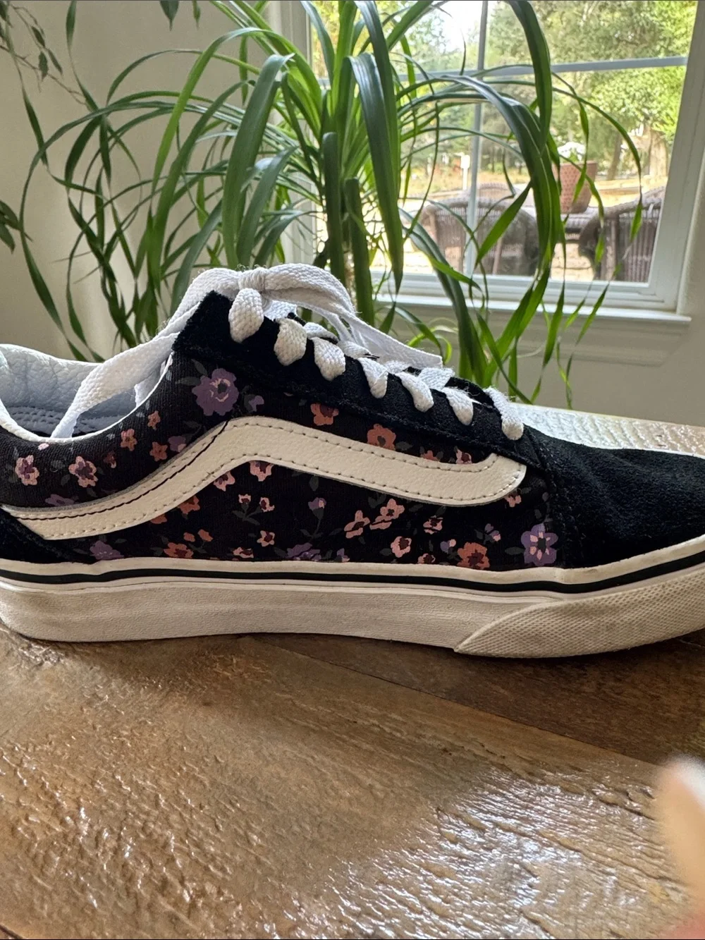 Vans Black Low-Top Sneakers with Pink & Purple Floral Print old skool girls 5